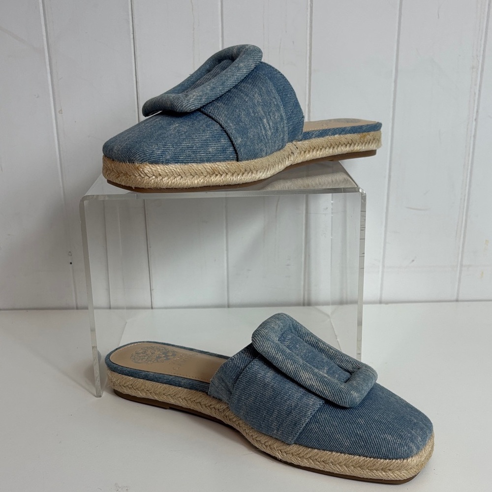 Vince Camuto Denim w Buckle Low Mules